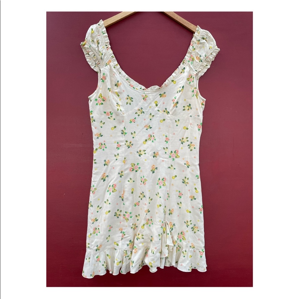 Free People Floral Ruffle Dress - Cream and Green